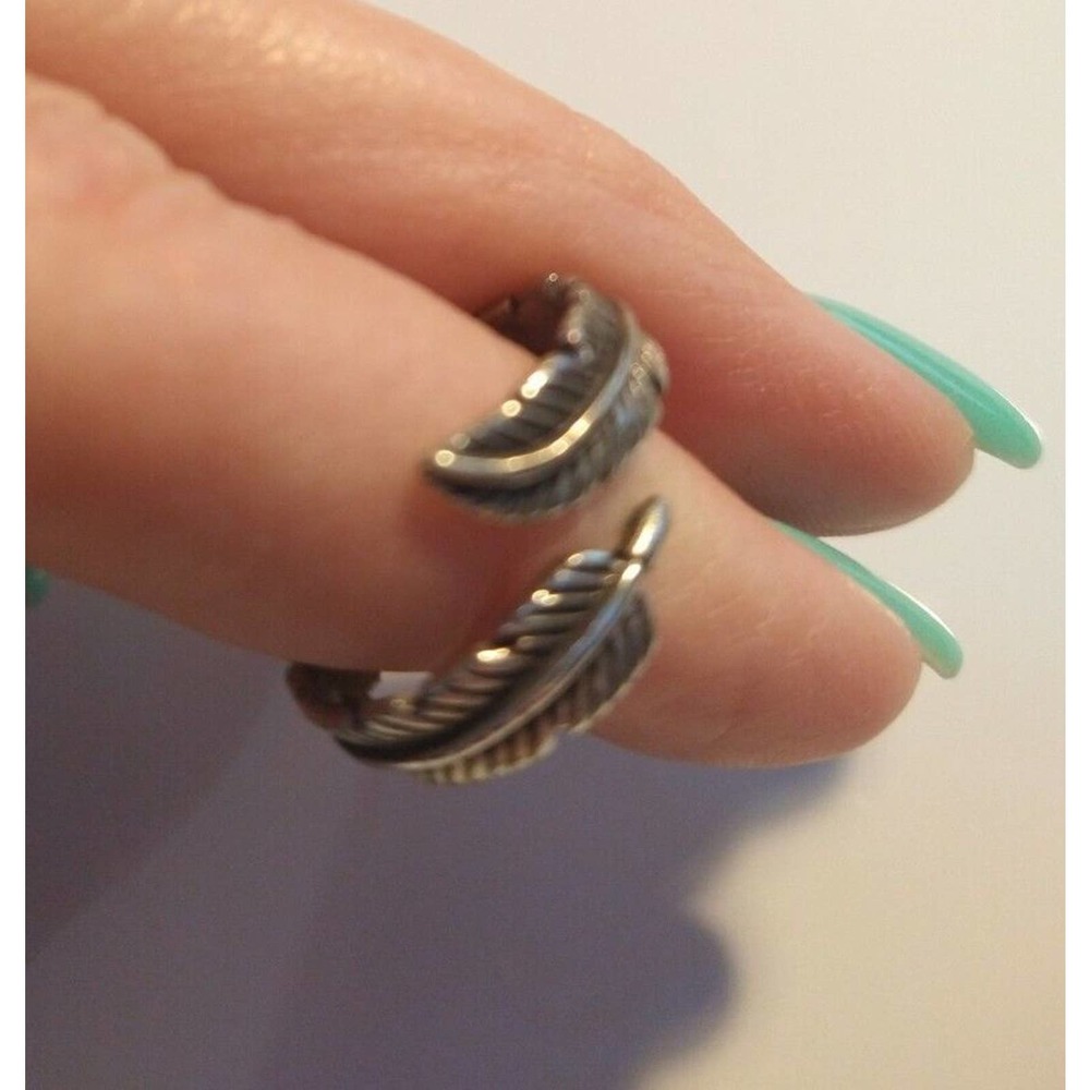Women's Adjustable Feather Wrapped Ring Stamped 9… - image 2